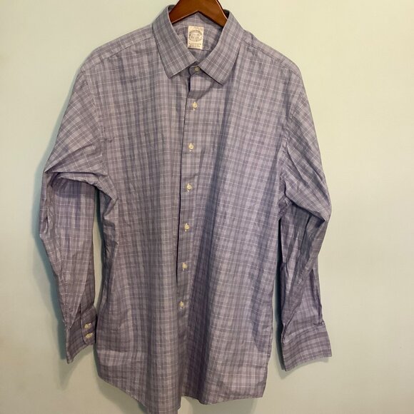 Brooks Brothers Men’s Button Down Shirt 17 1/2-34 Blue/White Plaid Egyptian Cott - Picture 2 of 8